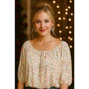 Rose + Olive Women’s Floral Blouse Preloved XL Romantic Boho Style